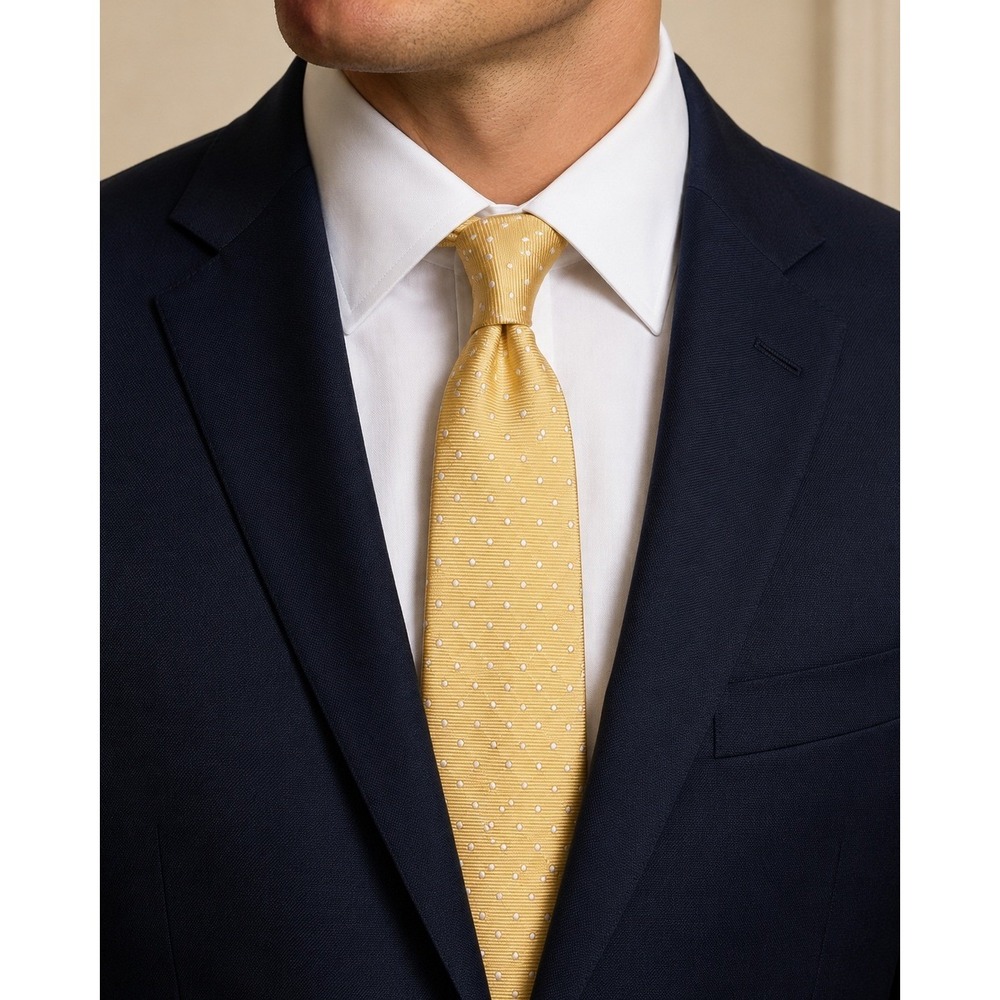 Brooks Brothers Makers Yellow White Dot Silk Tie Woven Italy Made USA Preppy NWT - Picture 2 of 8